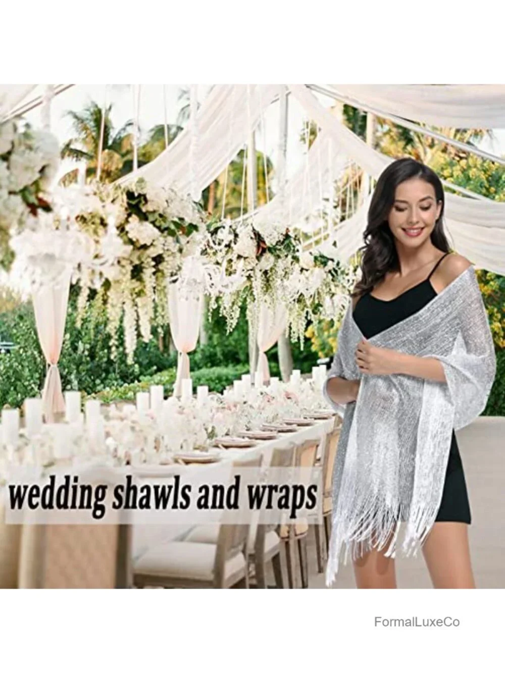 Metallic Shawl Wrap with Buckle for Evening Party Wedding Formal Dresses